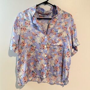 Zara Blue Floral Button-Down Pajama Shirt